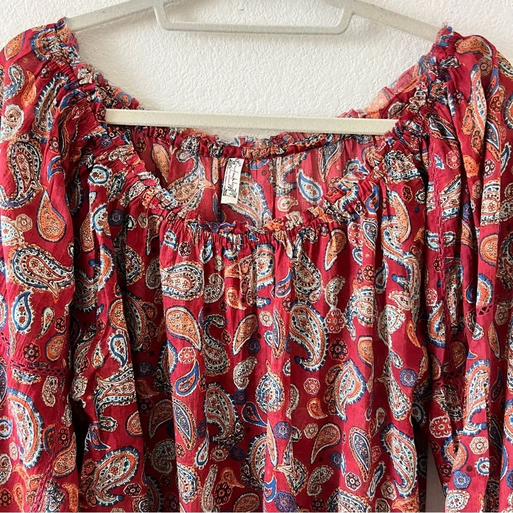 NWOT Free People Sundown Paisley Off Shoulder Bodysuit Red Vintage Combo XS/S
